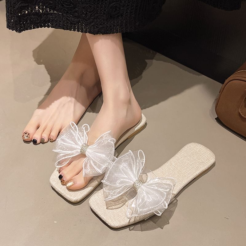 Square-Toe Mesh Slide Sandals Floral