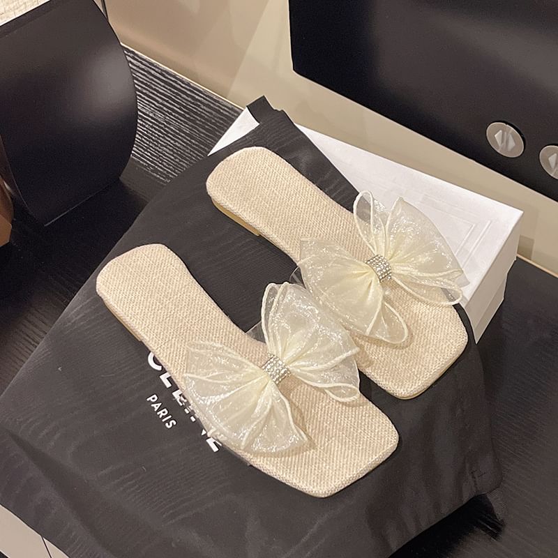 Square-Toe Mesh Slide Sandals Floral