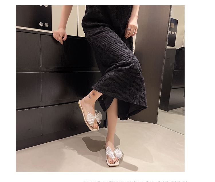 Square-Toe Mesh Slide Sandals Floral