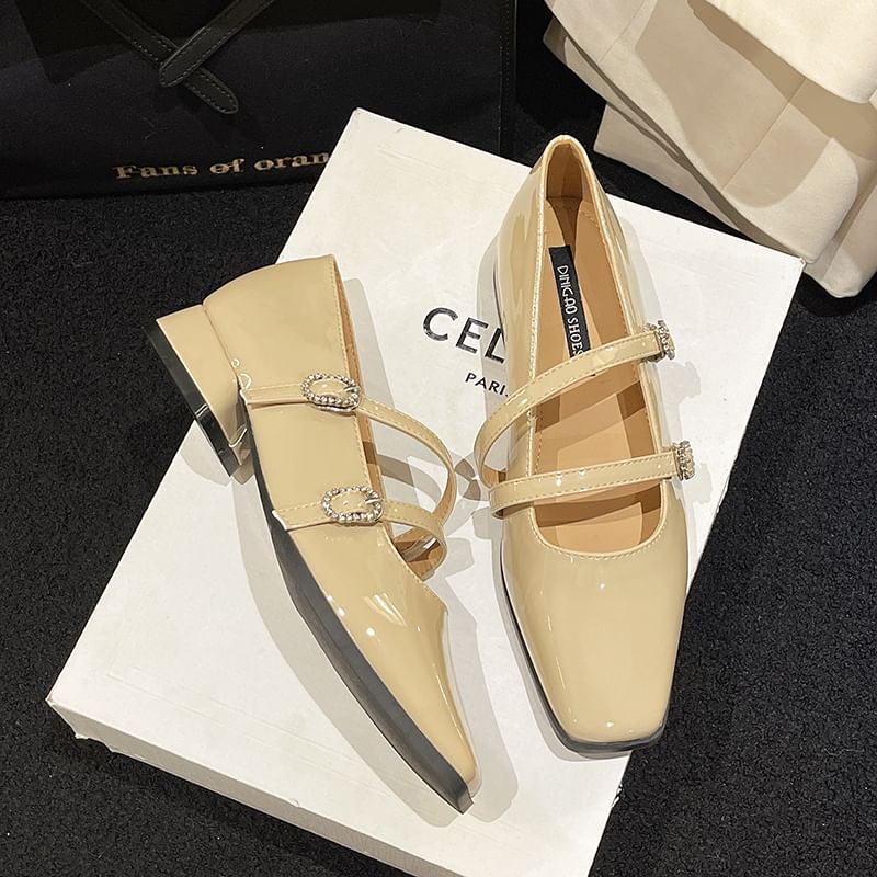 Strap Heel Sandals Low Double Square-Toe