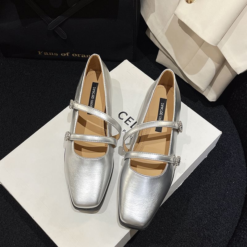 Strap Heel Sandals Low Double Square-Toe