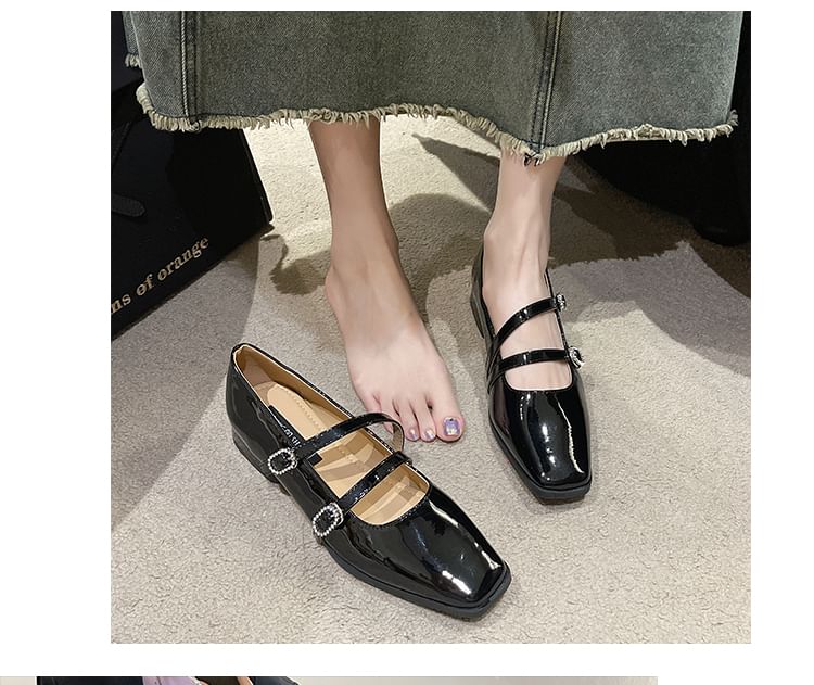 Strap Heel Sandals Low Double Square-Toe