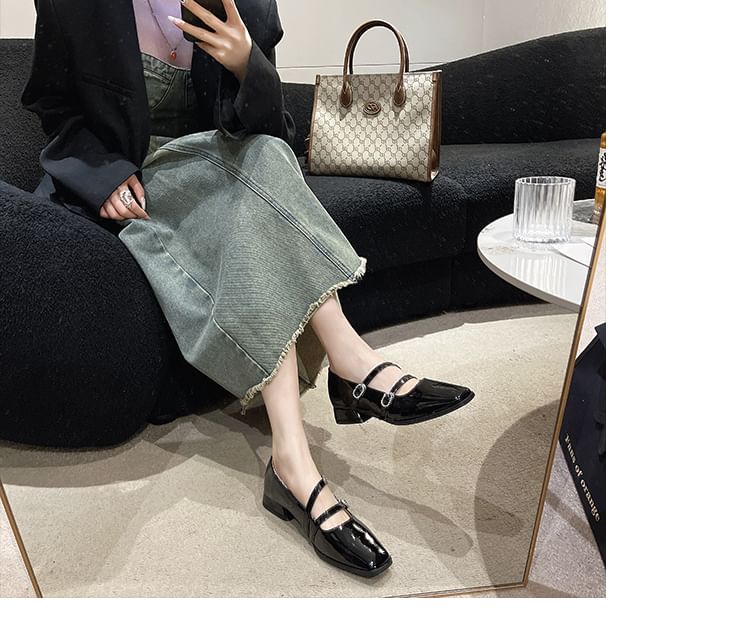 Strap Heel Sandals Low Double Square-Toe