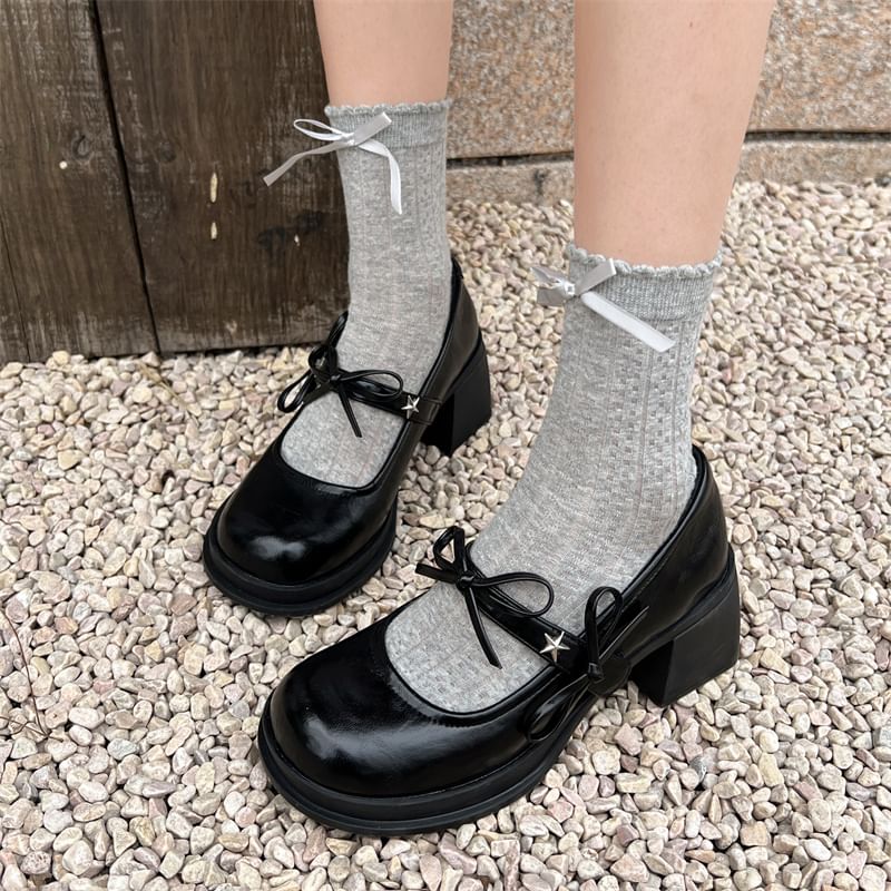 Mary Heel Shoes Chunky Jane Bow