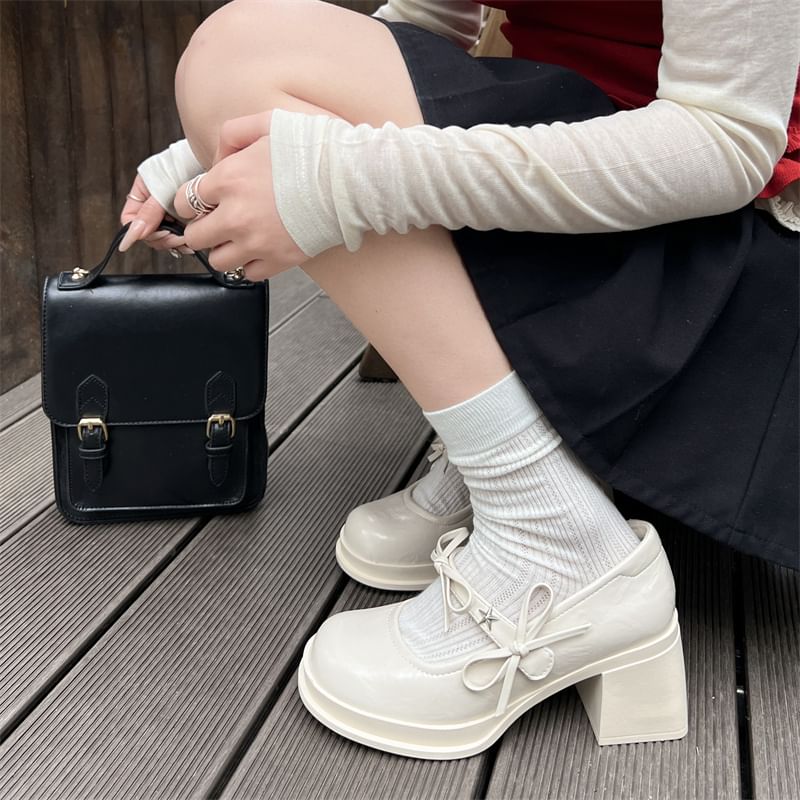 Mary Heel Shoes Chunky Jane Bow