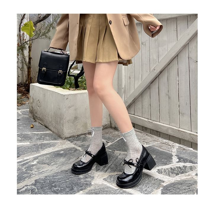 Mary Heel Shoes Chunky Jane Bow