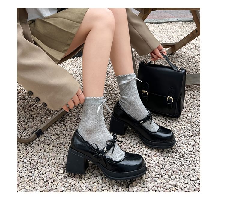 Mary Heel Shoes Chunky Jane Bow