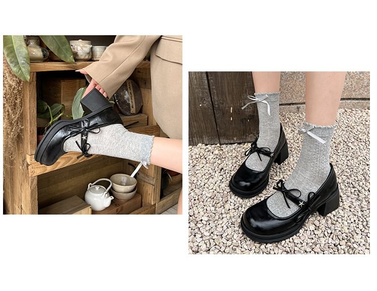 Mary Heel Shoes Chunky Jane Bow