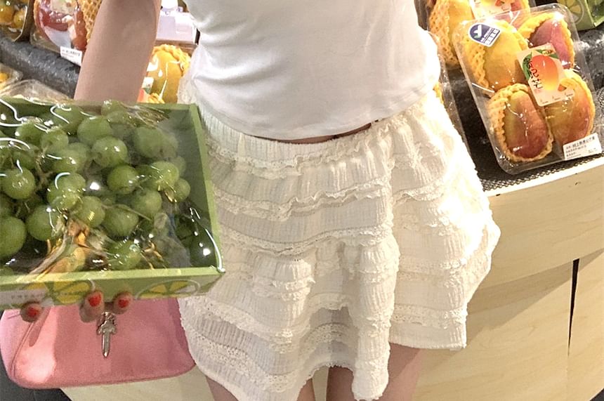 Cami Lace Crop Print Trim Top Cartoon