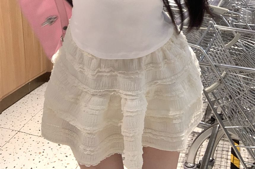 Cami Lace Crop Print Trim Top Cartoon