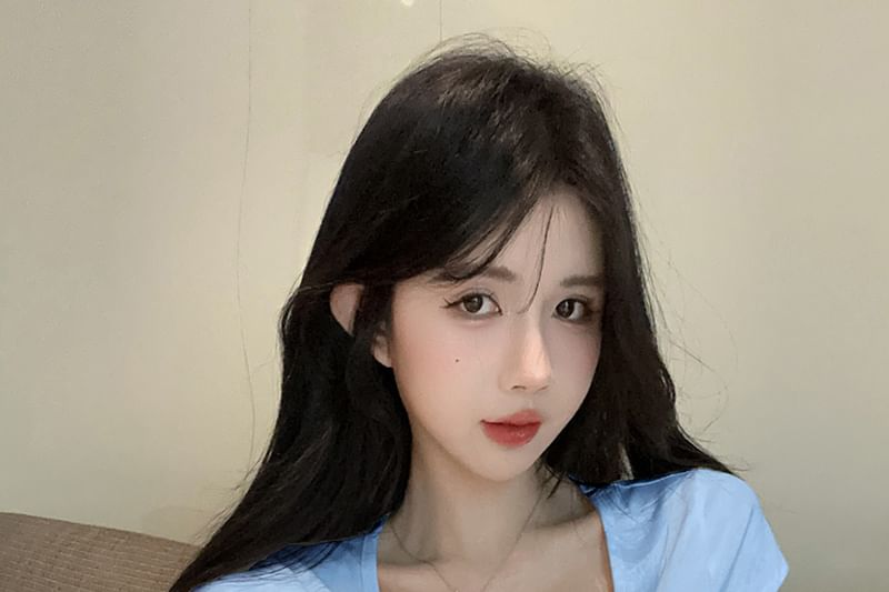 Bow Lace Fit Square Trim Neck Crop Slim T-Shirt Short-Sleeve