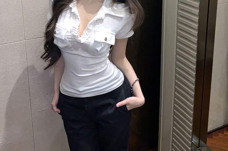 Plain Collar Short-Sleeve Slim Tee Fit