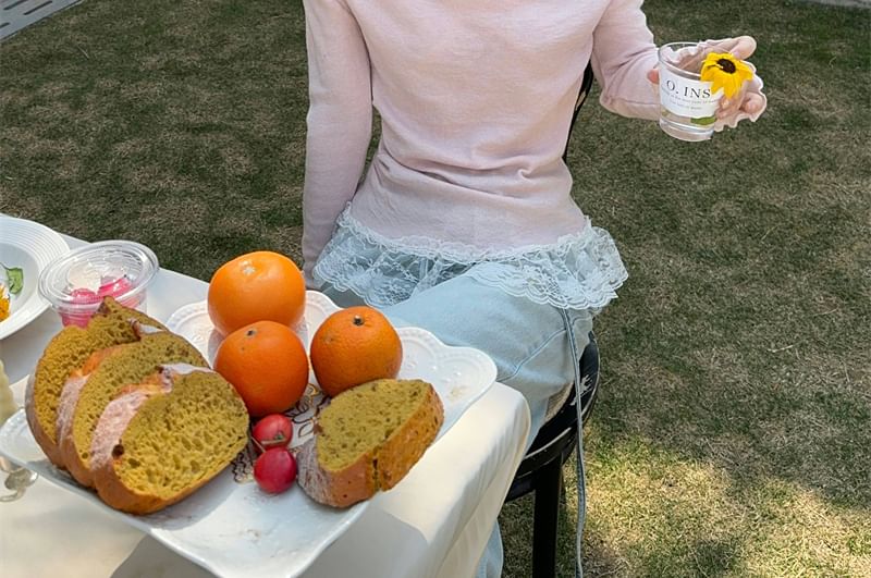 Panel Slim Two-Piece Halter Fit Mock Tee Long-Sleeve Lace