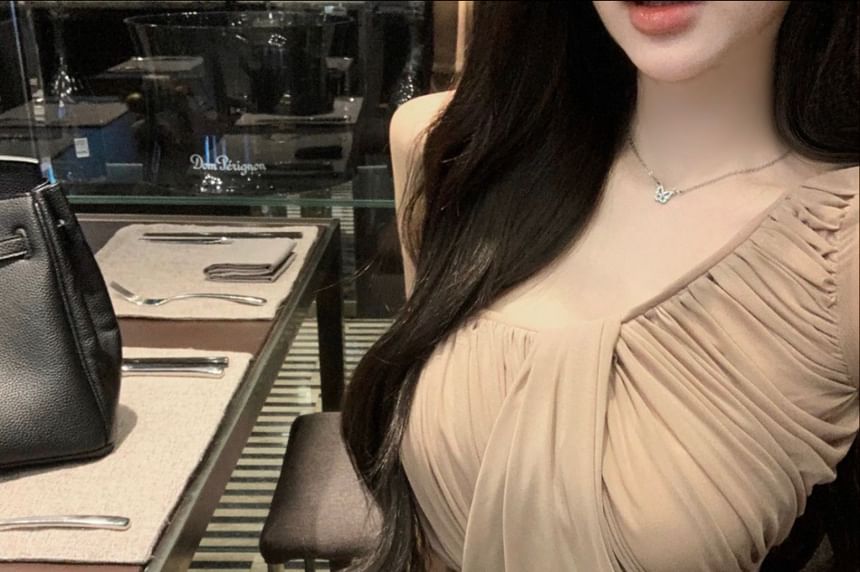 Asymmetrical Off-Shoulder Neck Plain Long-Sleeve Ruched Blouse