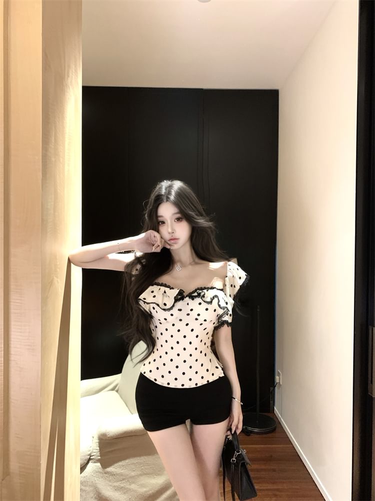 Maxi Cap-Sleeve Lace Fit Dotted Sheath Tank Dress Trim Top / Slim Ruffle