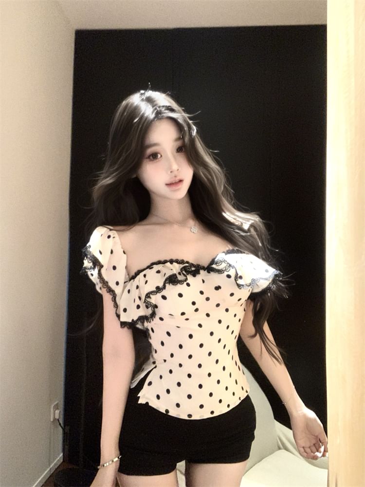 Maxi Cap-Sleeve Lace Fit Dotted Sheath Tank Dress Trim Top / Slim Ruffle