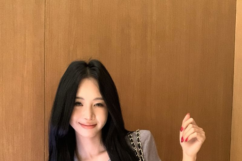 Hot Fit Tee Waist Collared Pants Half-Buttoned Plain Short-Sleeve / High Slim