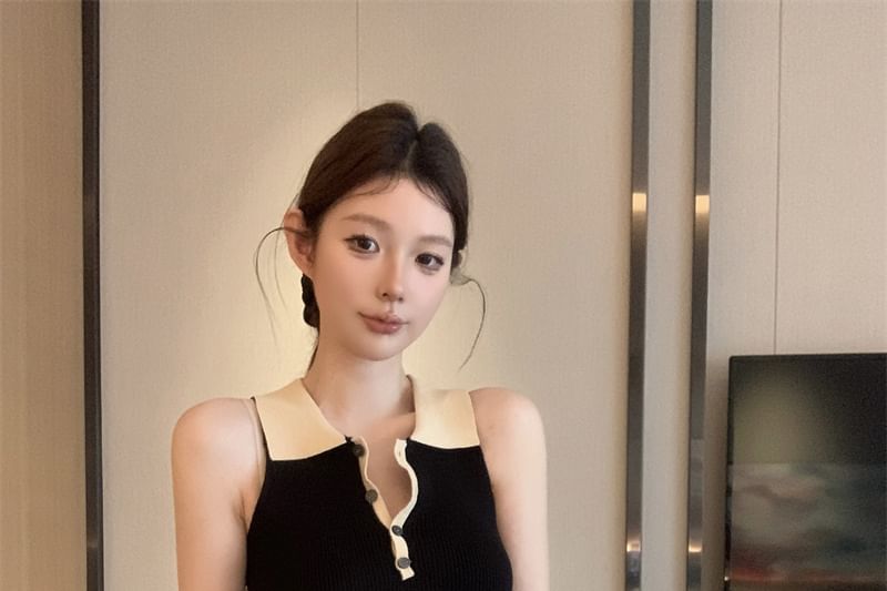 Polo Two Mini Sheath Tone Ribbed Sleeveless Knit Dress