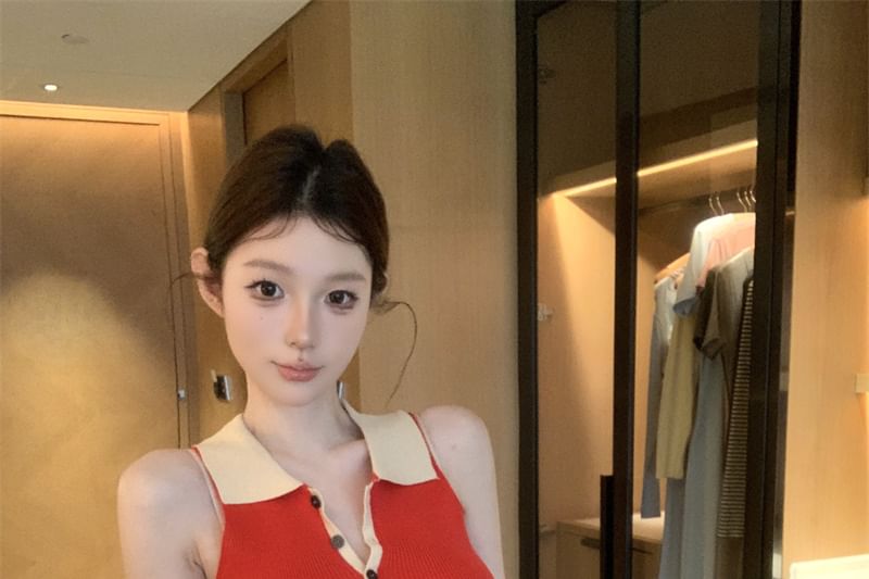 Polo Two Mini Sheath Tone Ribbed Sleeveless Knit Dress