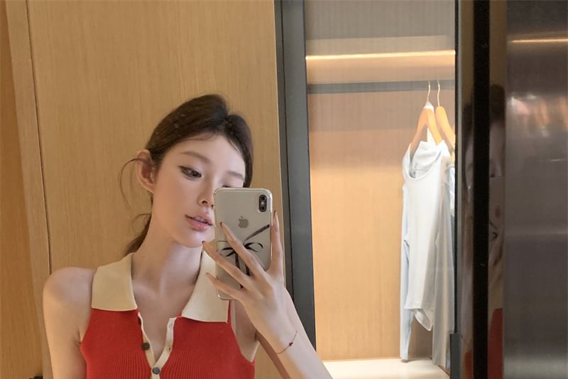 Polo Two Mini Sheath Tone Ribbed Sleeveless Knit Dress