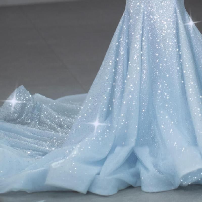 Evening Back Strap Gown Spaghetti Open Trained Sequin Mermaid