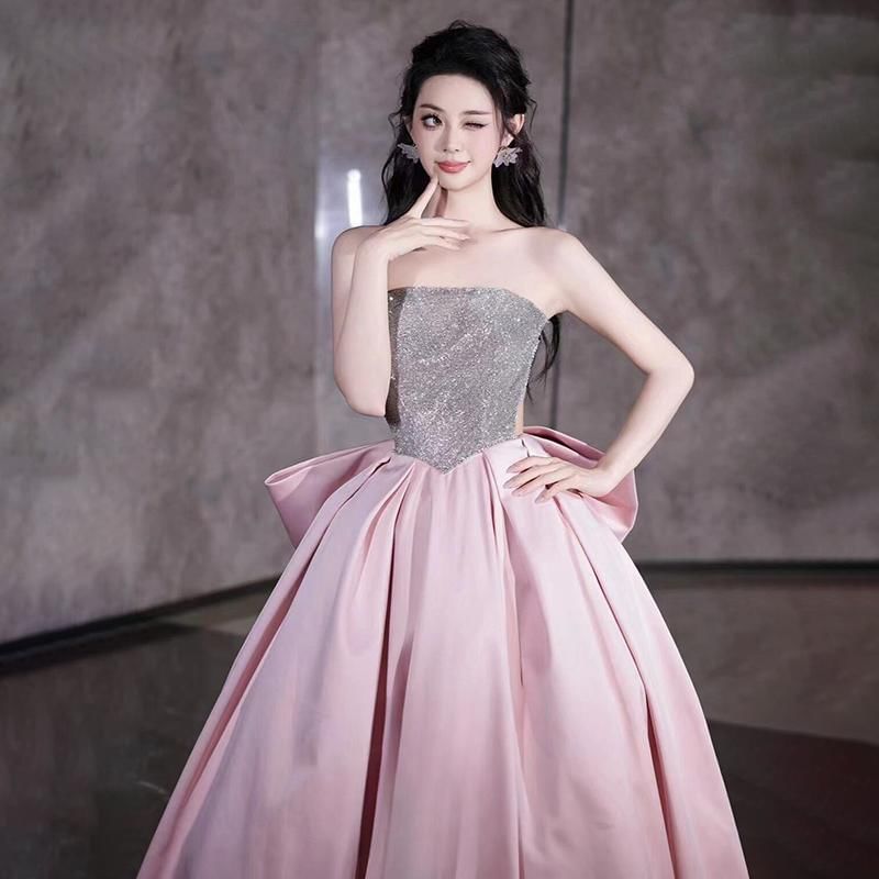 Gown Panel Strapless Sequin Bow Ball Back