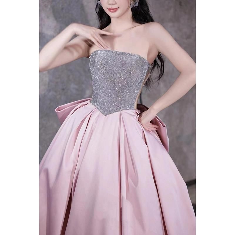 Gown Panel Strapless Sequin Bow Ball Back