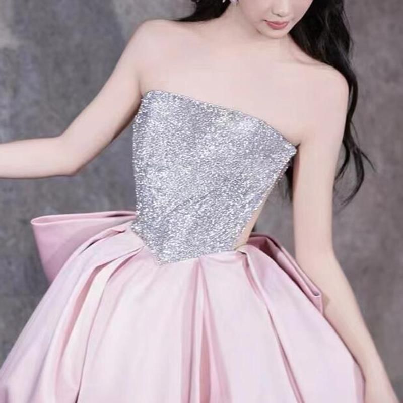 Gown Panel Strapless Sequin Bow Ball Back