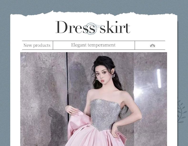 Gown Panel Strapless Sequin Bow Ball Back