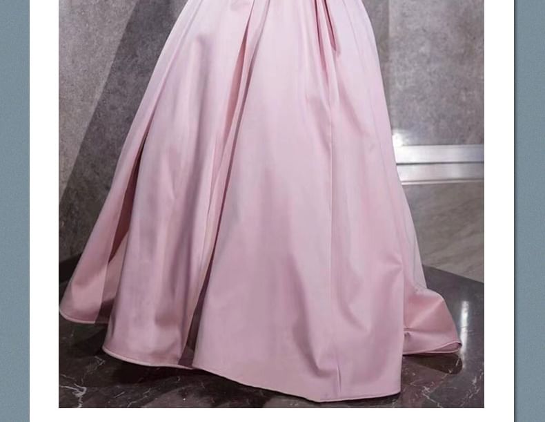 Strapless Sequin Panel Bow Back Ball Gown