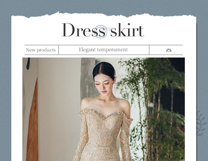 Long-Sleeve Off-Shoulder Sequin Mermaid Evening Gown