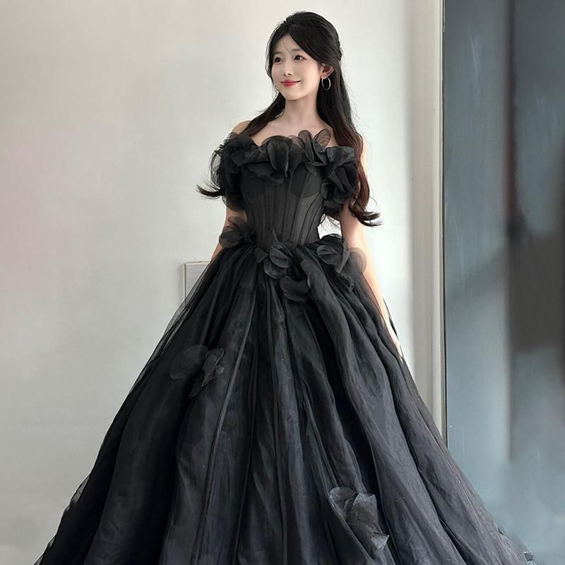 Strapless Plain Floral Accent Ball Gown