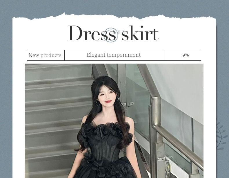 Strapless Plain Floral Accent Ball Gown