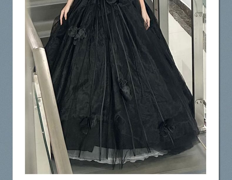 Strapless Plain Floral Accent Ball Gown