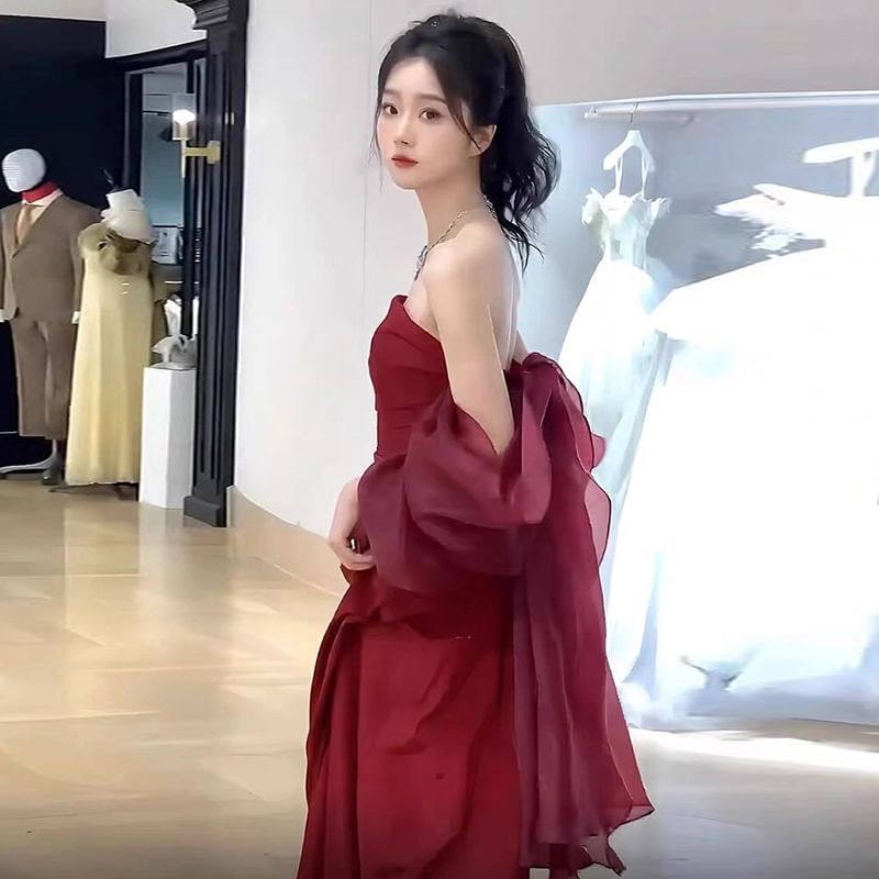 Off-Shoulder Plain Ruched Slit Satin Mermaid Evening Gown