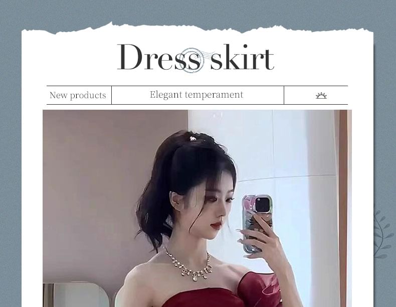 Off-Shoulder Plain Ruched Slit Satin Mermaid Evening Gown