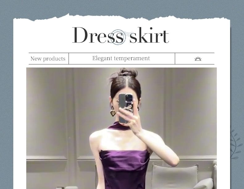 Set: Strapless Plain Ruched Satin Mermaid Evening Gown + Scarf