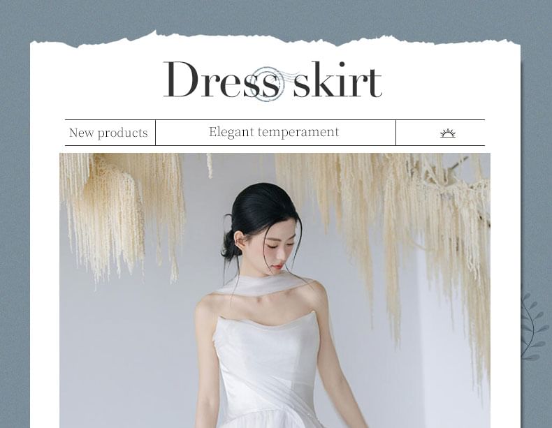 Set: Strapless Plain Mesh Panel A-Line Wedding Gown + Scarf