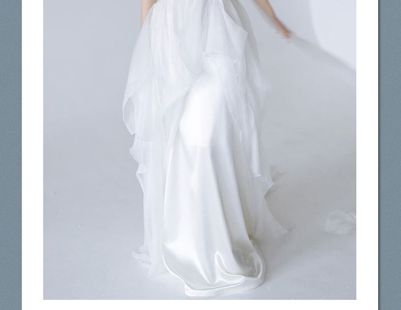 Set: Strapless Plain Mesh Panel A-Line Wedding Gown + Scarf