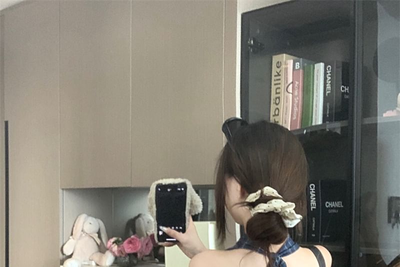 Back Top Cowl Crop Open Panel Plaid Halter Neck