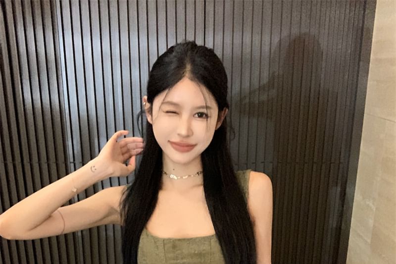 Scoop Neck Tank Jacquard Frayed Peplum Top Asymmetrical