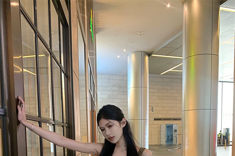 Scoop Neck Tank Jacquard Frayed Peplum Top Asymmetrical