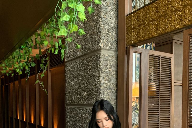 V-Neck Peplum Bow Accent Plain Top Cardigan Crop Cami + Set: