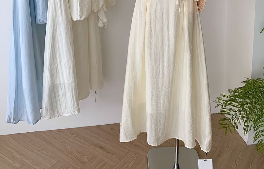 Set: Blouse Midi Ruffle Halter High A-Line Plain Skirt Rise +