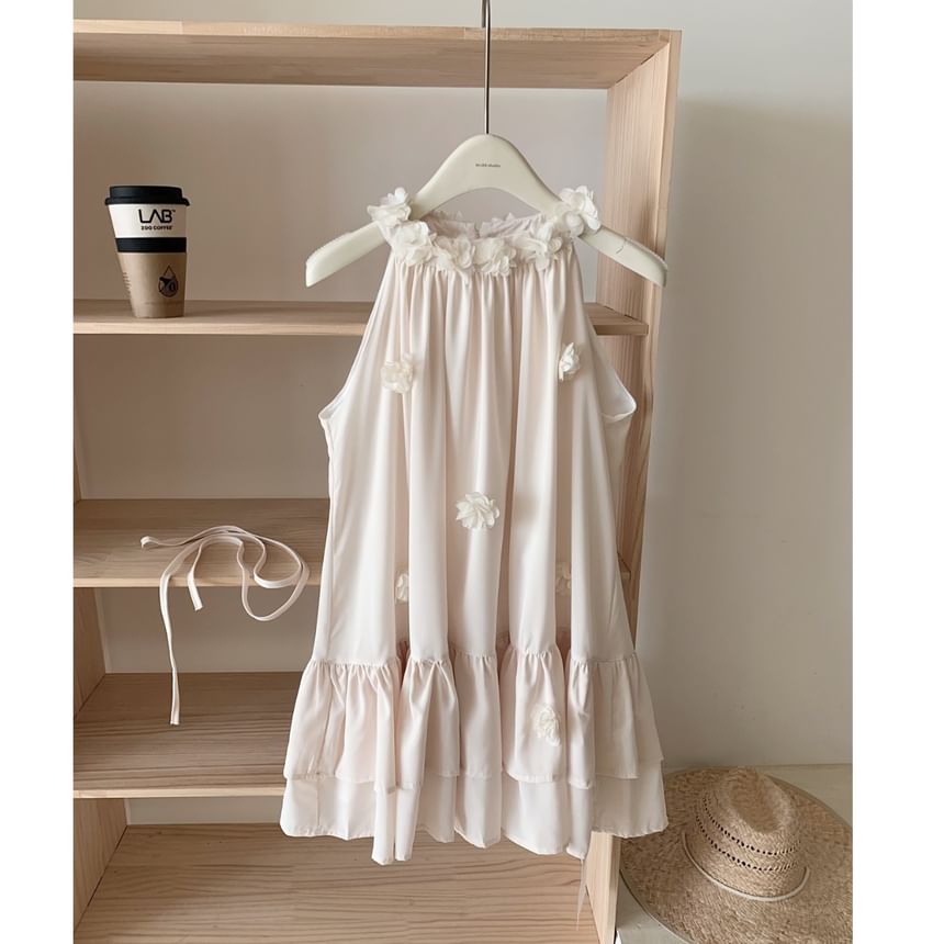 Ruffle Halter Plain Flower Mini Detail Sundress
