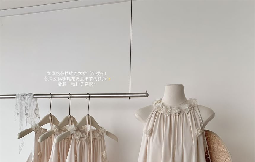 Ruffle Halter Plain Flower Mini Detail Sundress