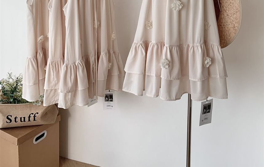 Ruffle Halter Plain Flower Mini Detail Sundress