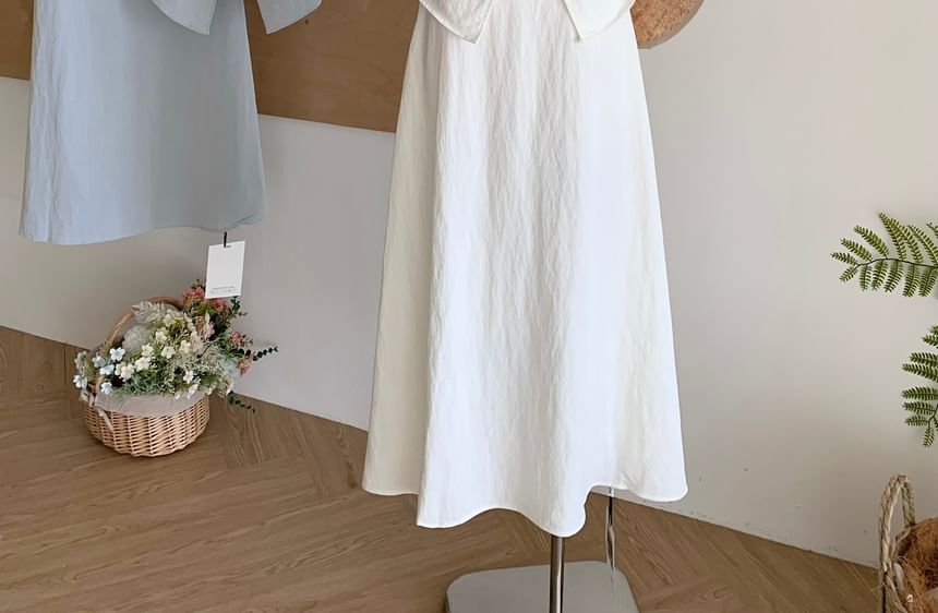 Top High Camisole Lace Rise + Skirt Midi A-Line Front-Slit Trim Set: Plain