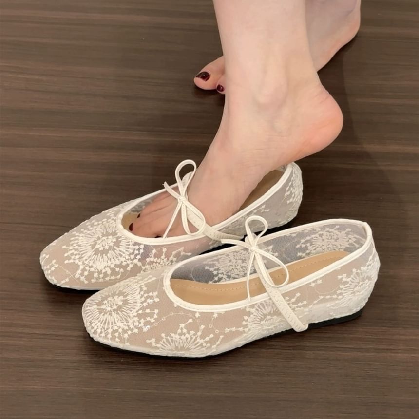 Mesh Flat Mary Bow Jane Shoes