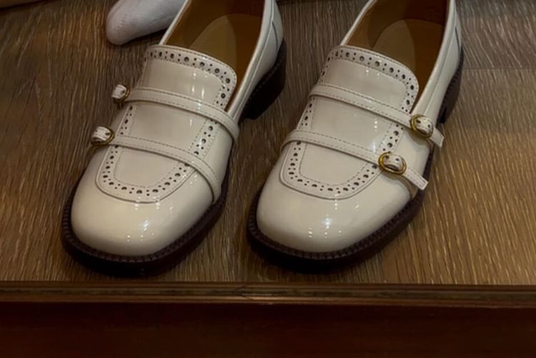 Leather Buckled Heel Faux Chunky Loafers